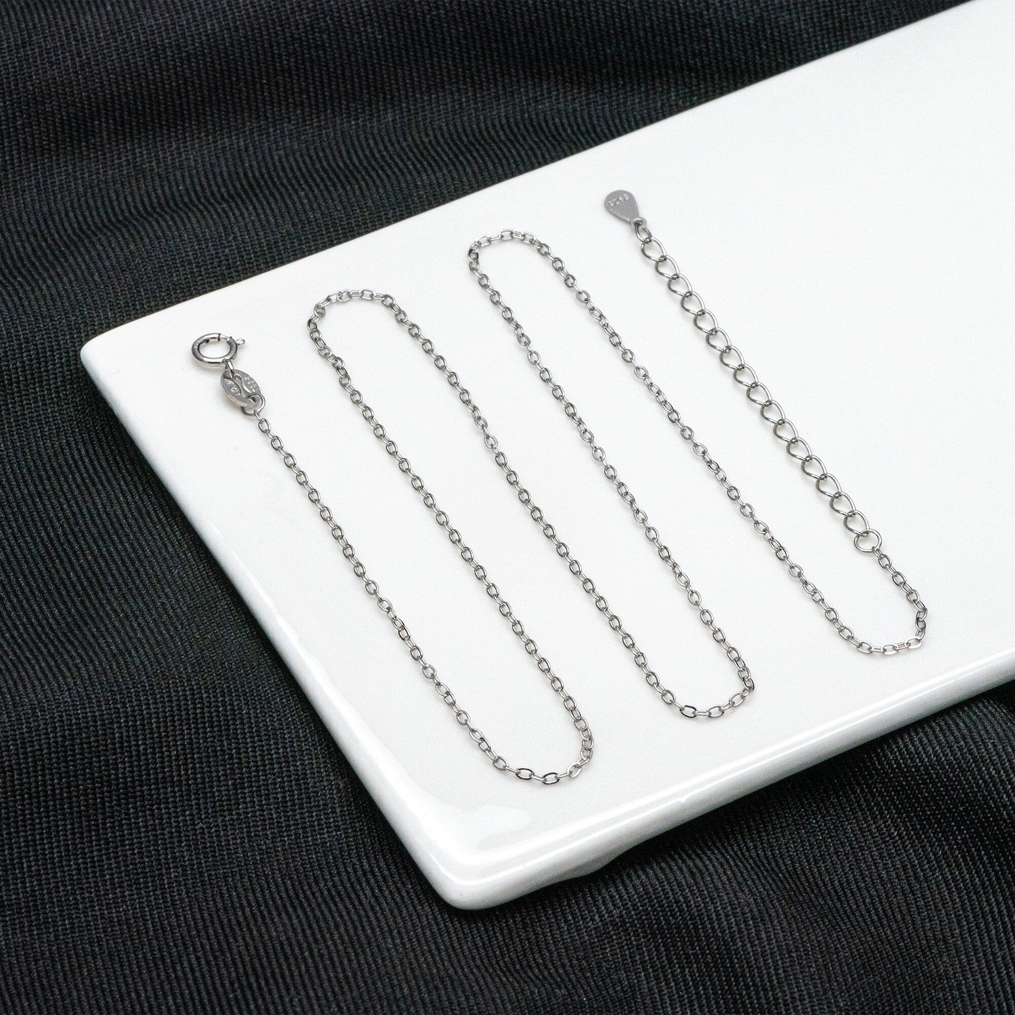 Adjustable Sterling Silver Necklace, 1.4mm Dainty Cable Chain, Gold/ Rhodium plated .925 Silver, Ready to Wear (CY-041)